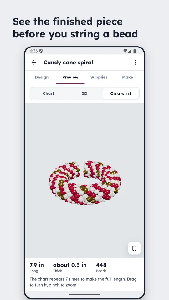 Previewed around a wrist.