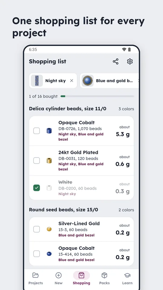 One shopping list for every project
