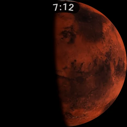 Mars at its present phase and apparent size.
