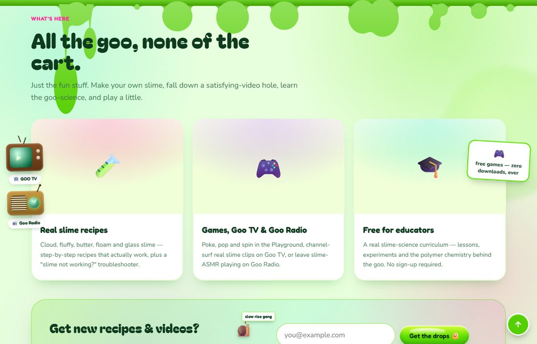 A Goo Crew snail character appearing on the page with a speech bubble reading slow rise gang